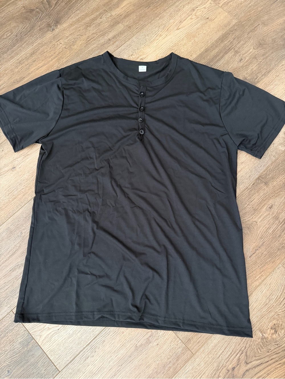 Men's Black Short-Sleeve Henley Shirt